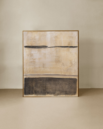 Tableau beige et noir décoratif sur coton avec cadre en bois peint à la main à la peinture à l'huile en différentes tailles