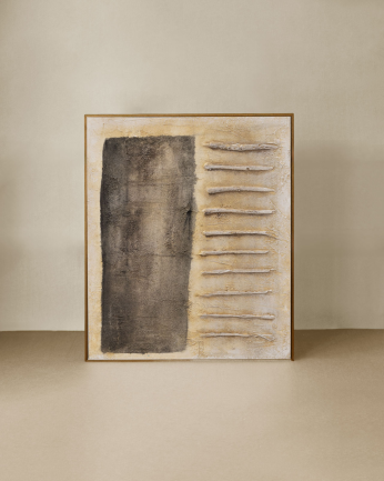 Tableau beige et noir décoratif sur coton avec cadre en bois peint à la main à la peinture à l'huile en différentes tailles