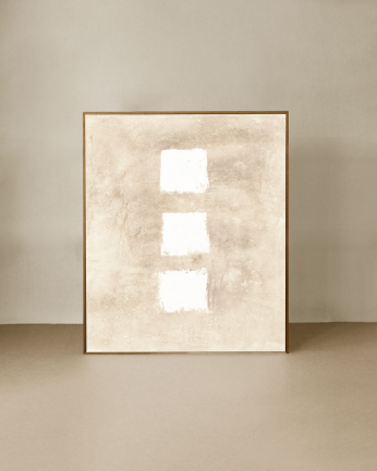 Tableau beige et blanc décoratif sur coton avec cadre en bois peint à la main à la peinture à l'huile en différentes tailles