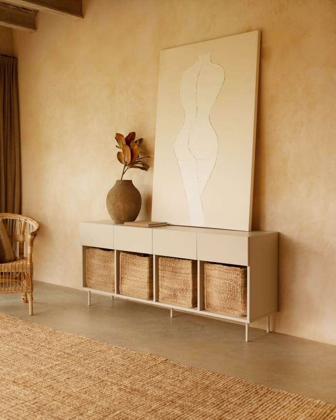 Buffet avec 4 tiroirs laqué en teinte sable de 176x40cm