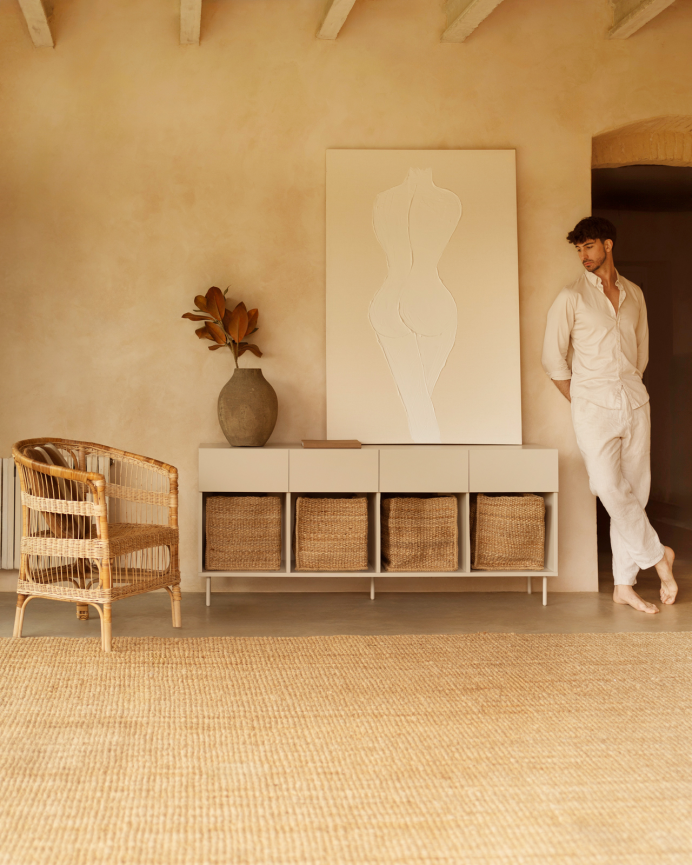 Buffet avec 4 tiroirs laqué en teinte sable de 176x40cm