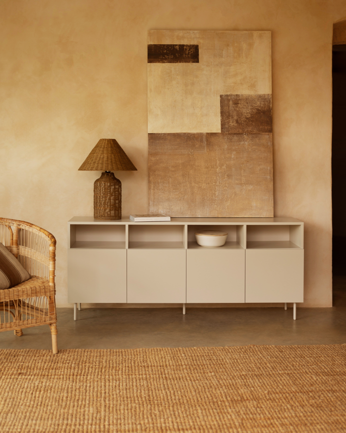 Buffet avec 4 portes laqué en teinte sable de 176x40cm