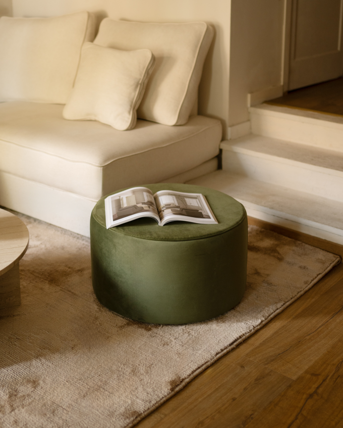 Pouf en ton vert de 60x34cm
