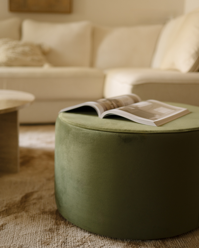 Pouf en ton vert de 60x34cm