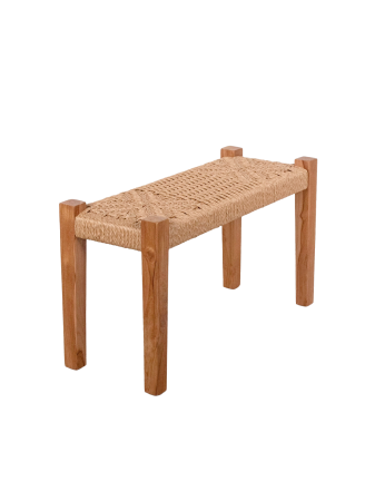 Banc en bois massif et corde en ton naturel de 46x50cm