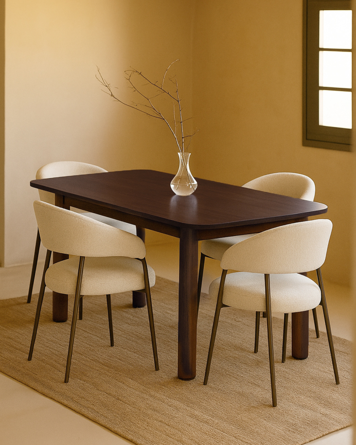 Table à manger en placage de chêne en ton noyer en plusieurs dimensions