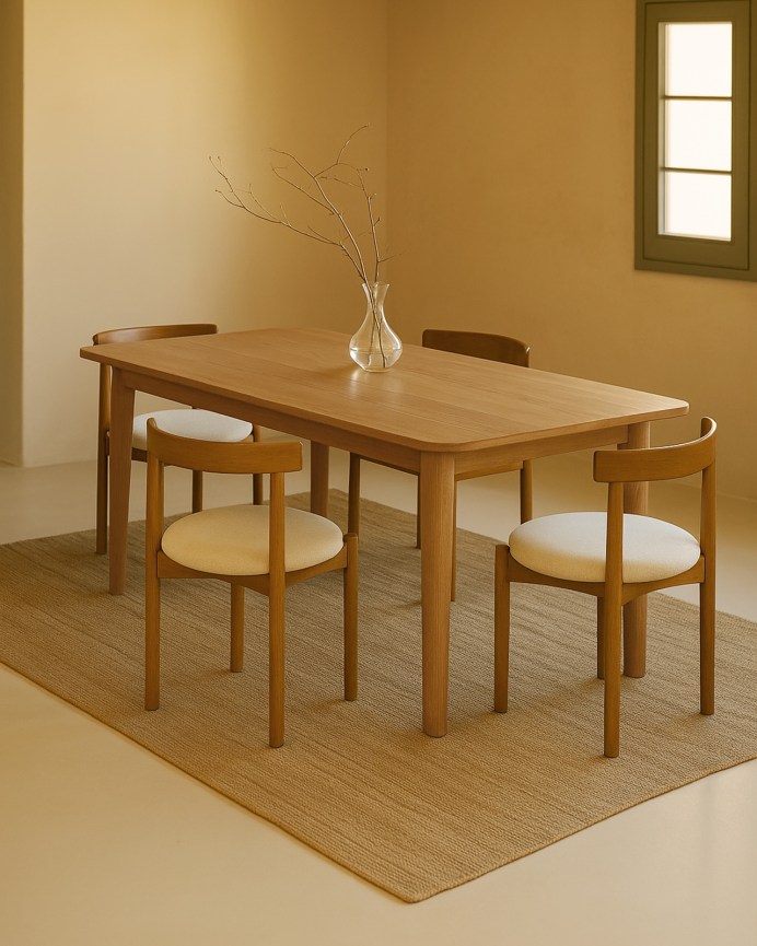 Table à manger en placage de chêne en ton naturel en plusieurs dimensions