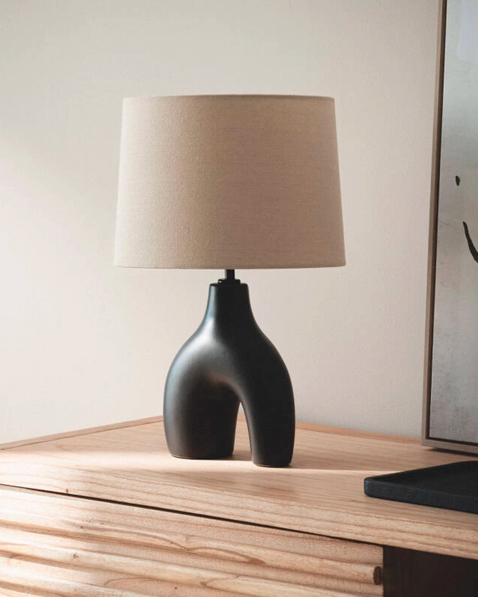 Lampadaire en céramique et lin noir 47cm