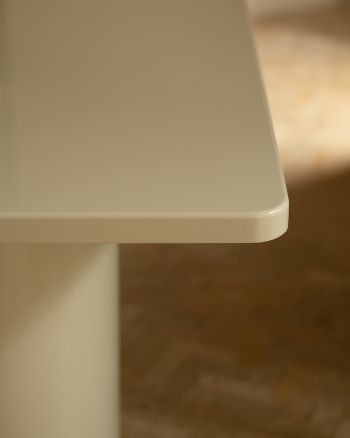 Table de salle à manger rectangulaire en bois naturel de peuplier ton laqué brillant blanc en plusieurs mesures