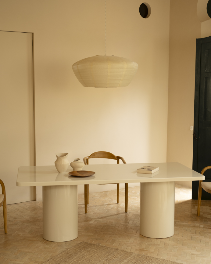 Table de salle à manger rectangulaire en bois naturel de peuplier ton laqué brillant blanc en plusieurs mesures
