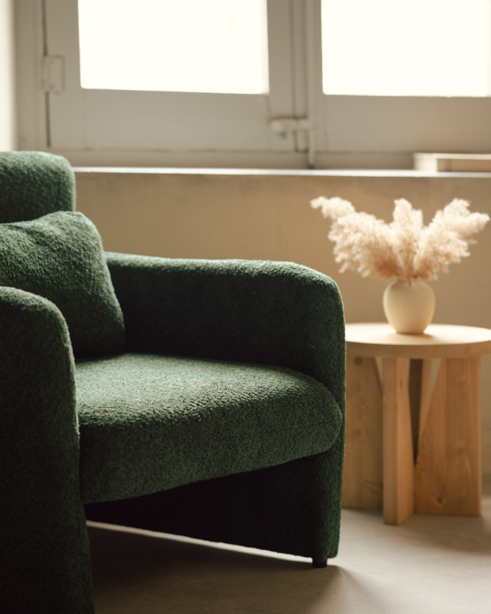 Fauteuil revêtu en tissu mouton vert 75x79cm
