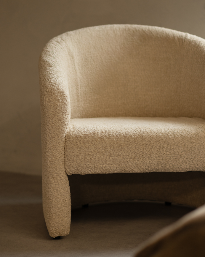 Fauteuil rond revêtu en tissu mouton beige 80x85cm