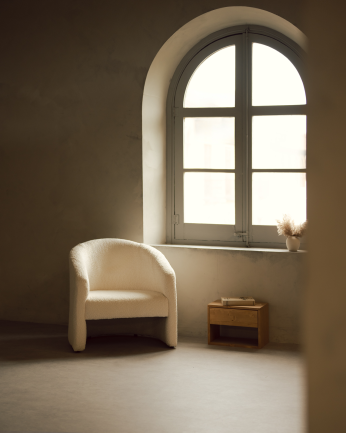 Fauteuil rond revêtu en tissu mouton blanc 80x85cm