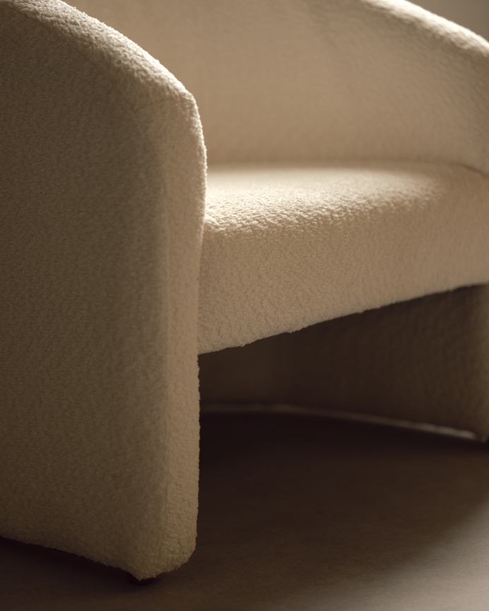 Fauteuil rond revêtu en tissu mouton blanc 80x85cm