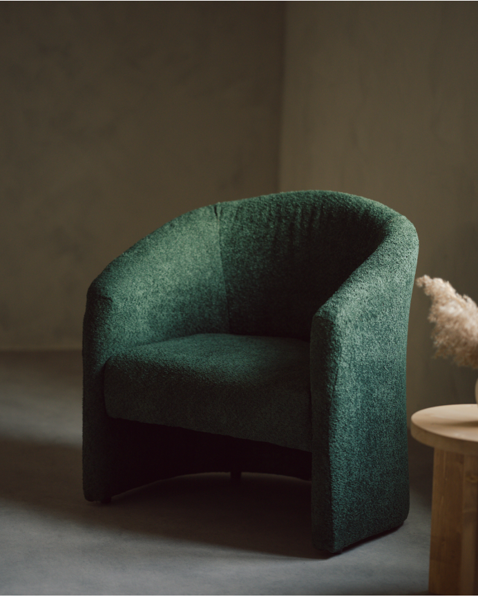 Fauteuil rond revêtu en tissu mouton vert 80x85cm