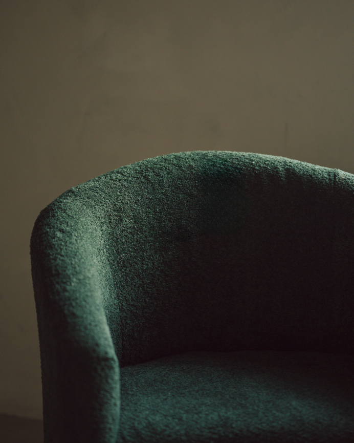Fauteuil rond revêtu en tissu mouton vert 80x85cm