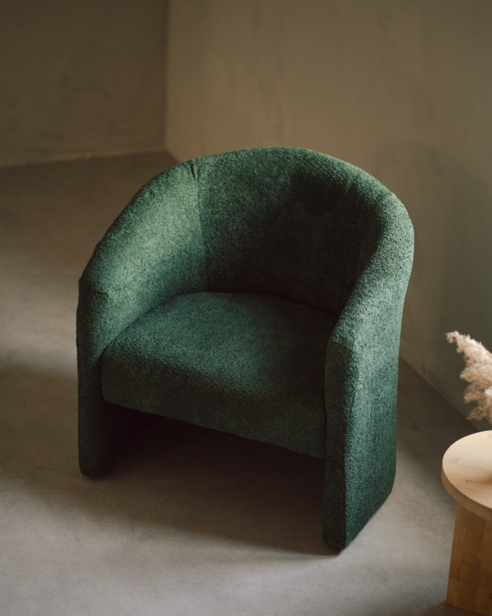 Fauteuil rond revêtu en tissu mouton vert 80x85cm