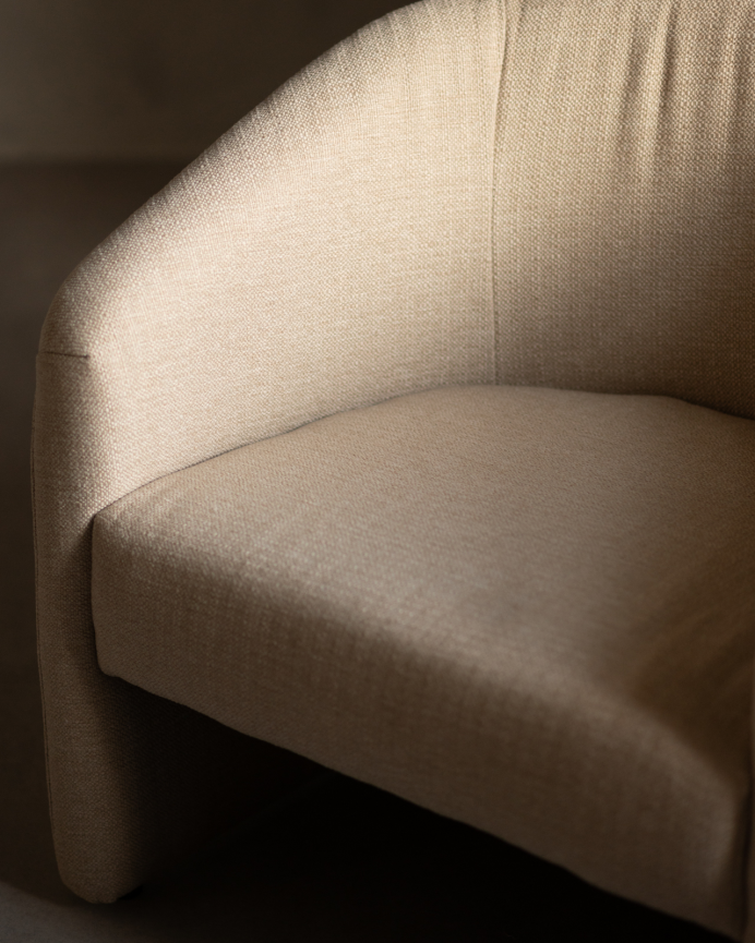 Fauteuil rond revêtu en tissu beige 80x85cm