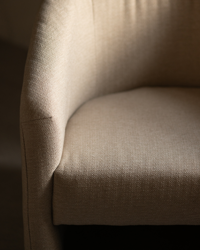 Fauteuil rond revêtu en tissu beige 80x85cm