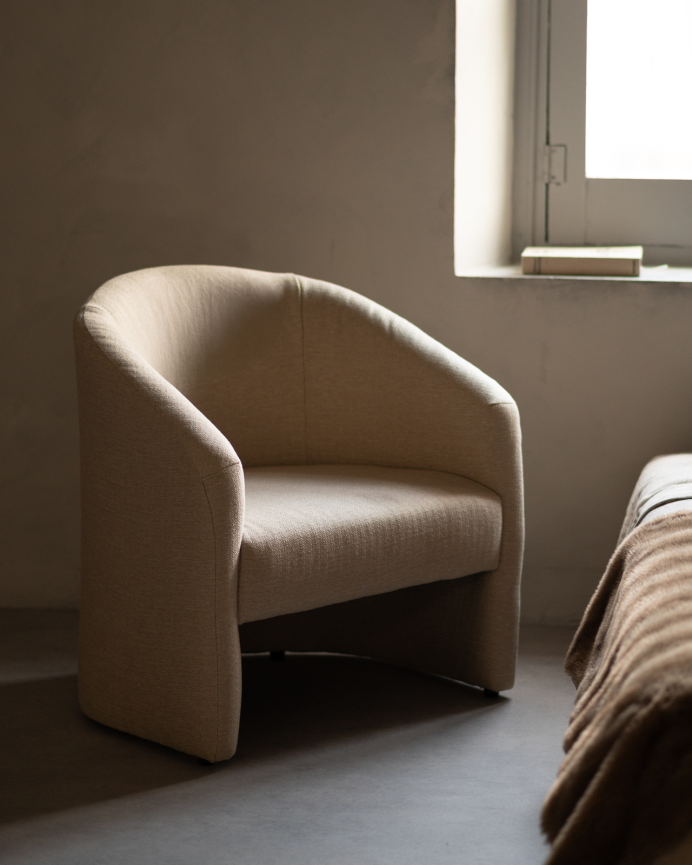 Fauteuil rond revêtu en tissu beige 80x85cm