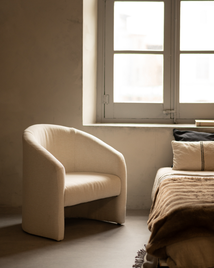 Fauteuil rond revêtu en tissu blanc 80x85cm