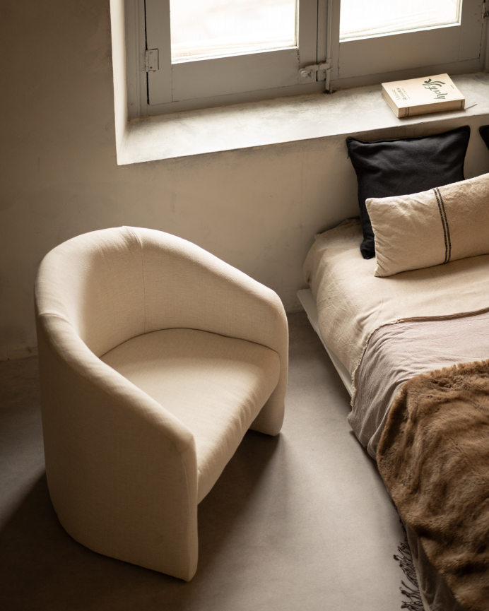 Fauteuil rond revêtu en tissu blanc 80x85cm