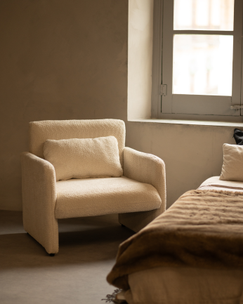 Fauteuil revêtu en tissu mouton beige 75x79cm