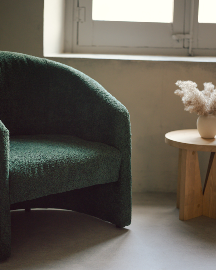 Fauteuil rond revêtu en tissu mouton vert 80x85cm