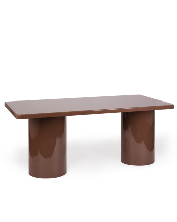 Table de salle à manger rectangulaire en bois naturel de peuplier ton laqué brillant marron en plusieurs mesures
