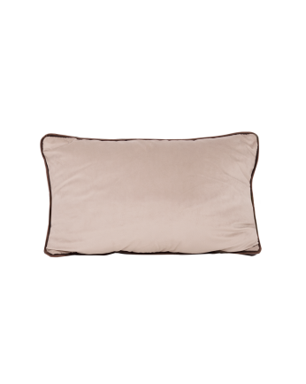 Coussin rectangulaire en velours déhoussable de couleur beige avec un liseré marron foncé, disponible en plusieurs tailles.