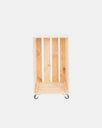 Grande scatola di legno massello in tono naturale con Ruote Verticali 30,5x25,5x49 cm