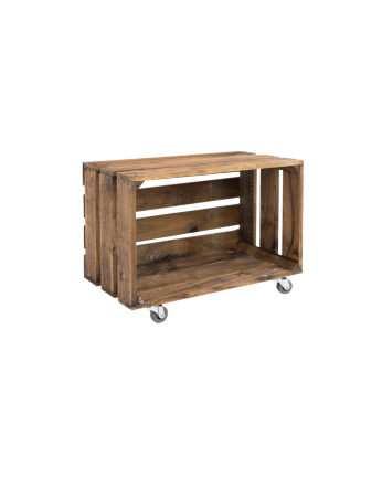 Grande scatola di legno massello in tonalità di rovere scuro con ruote orizzontali 49x25,5x30,5cm