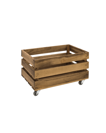 Grande scatola di legno massiccio in tonalità di rovere scuro con ruote 30,5x25,5x49 cm