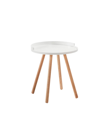 Tavolino in legno massello in tono bianco e naturale di 46x46cm