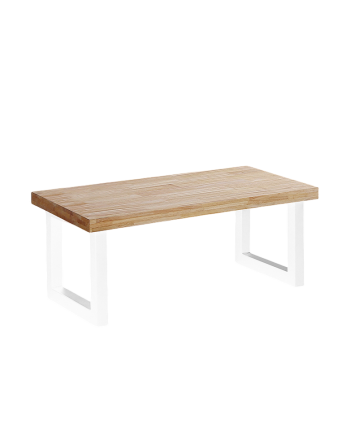 Tavolino sollevabile in legno massello con gambe in ferro di colore bianco di 43x120cm