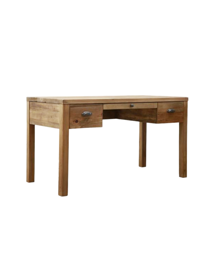 Tavolo console realizzato con legno riciclato con tre cassetti.