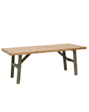Tavolo da centro in legno massello con finitura naturale e verde di 120x50cm