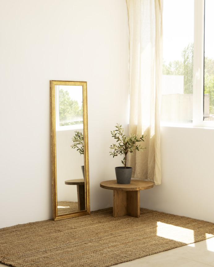 Specchio in legno massello con finitura dorata in forma rettangolare in varie misure
