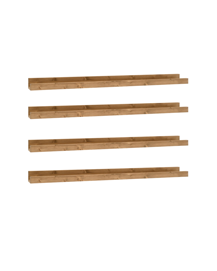 Pacchetto 4 mensole fluttuanti in legno massello color rovere scuro diverse misure
