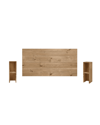 Pacchetto testiera e comodini in legno massello in tonalità di rovere scuro di varie dimensioni