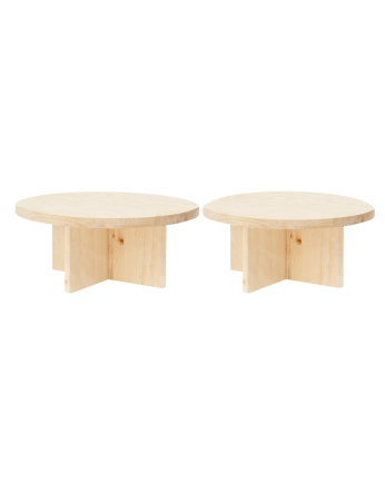 Pacchetto di 2 tavolini rotondi in legno massello in tono naturale 80x80cm