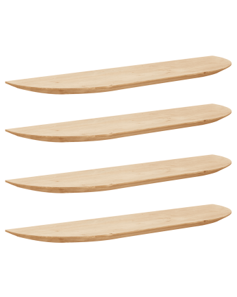 Pacchetto di 4 mensole fluttuanti in legno massello rotonde di colore rovere medio in varie dimensioni