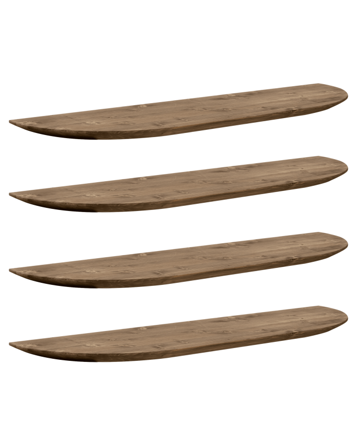 Pacchetto 4 scaffali rotondi flottanti in legno massello colore rovere scuro di varie dimensioni