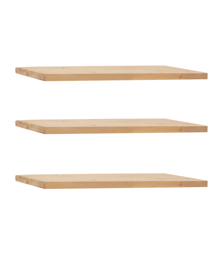 Pacchetto 3 mensole flottanti in legno massello con finitura rovere medio di varie dimensioni