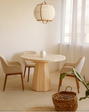 Tavolo da pranzo rotondo in legno massello in tonalità naturale di Ø115