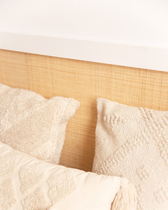 Testata del letto in legno massello e paglia di colore bianco di varie misure
