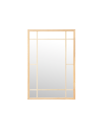 Specchio rettangolare da parete tipo finestra realizzato con legno di finitura naturale.