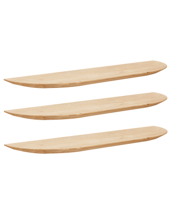 Pacchetto 3 mensole rotonde flottanti in legno massello tonalità quercia media di varie misure