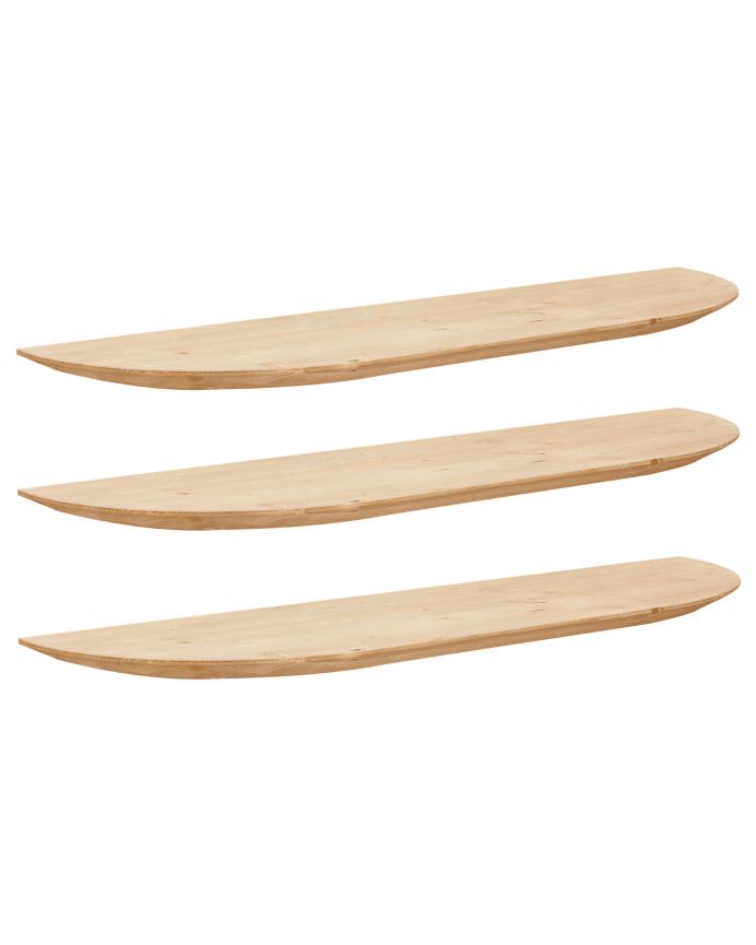 Pacchetto 3 mensole rotonde flottanti in legno massello tonalità quercia media di varie misure
