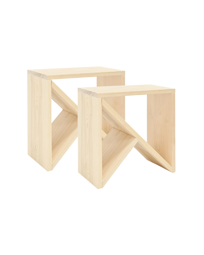 Pacchetto da 2 tavolini in legno massello in tonalità naturale di varie dimensioni